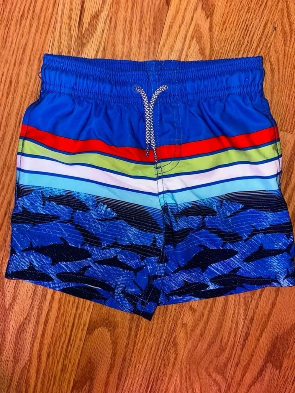 Kids Blue Shark Stripe Swim Trunks
